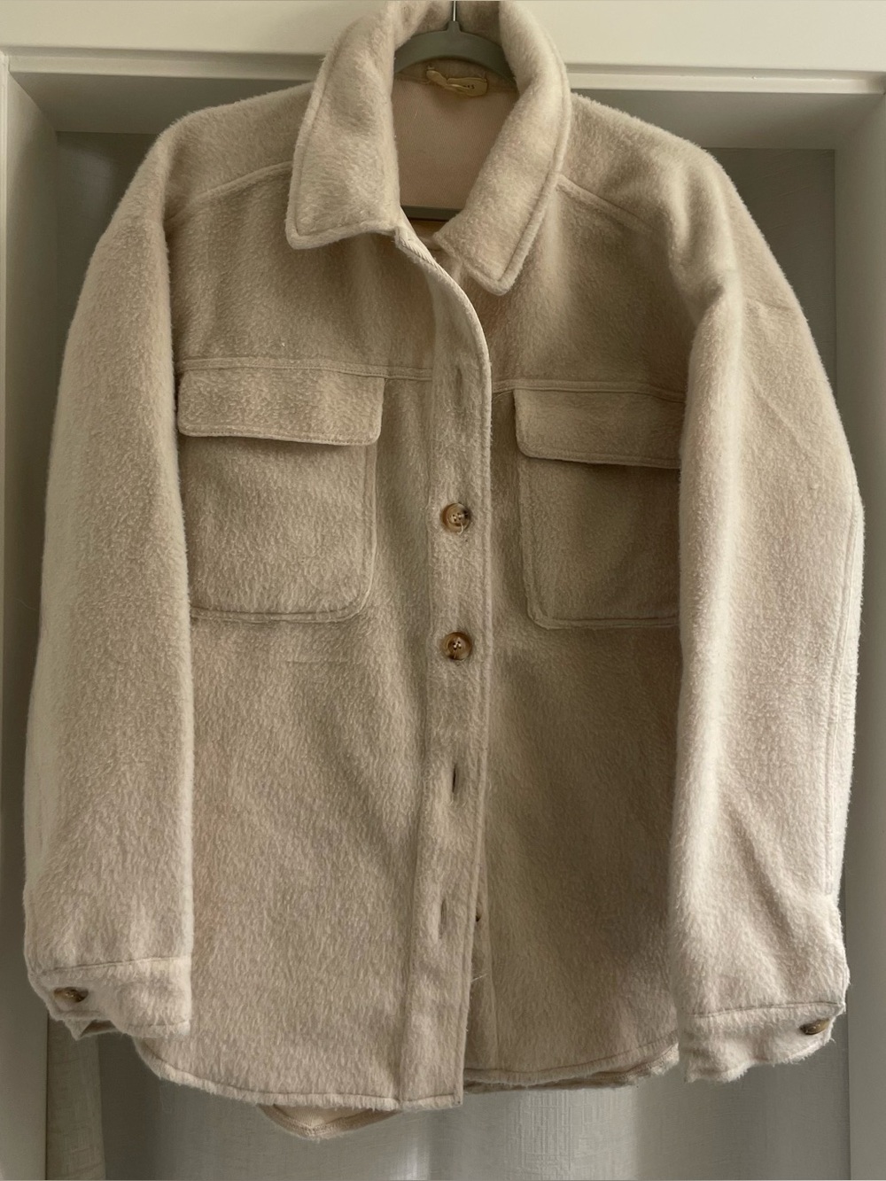 La Hearts Cream Teddy Shacket with Flap Pockets